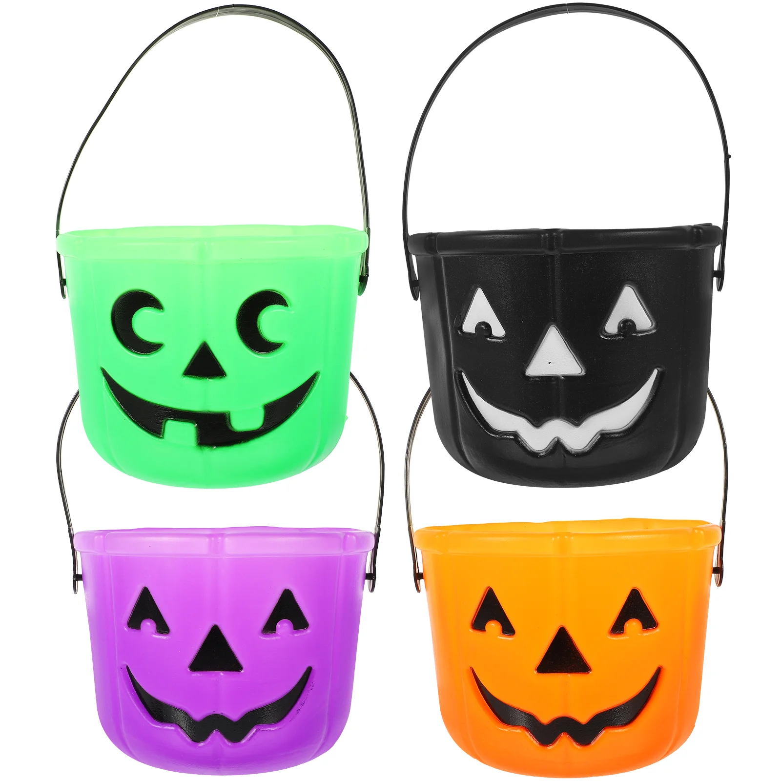 

4 Pcs Candy Gifts Jar Portable Pumpkin Bucket Children Holder Halloween Plastic Buckets with Handles Supplies