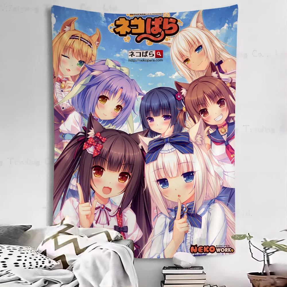 Nekopara Neko Para Chocola Vanilla Anime Printed Large Cheap Hippie Wall Hanging Bohemian Tapestries Mandala INS Home Decor