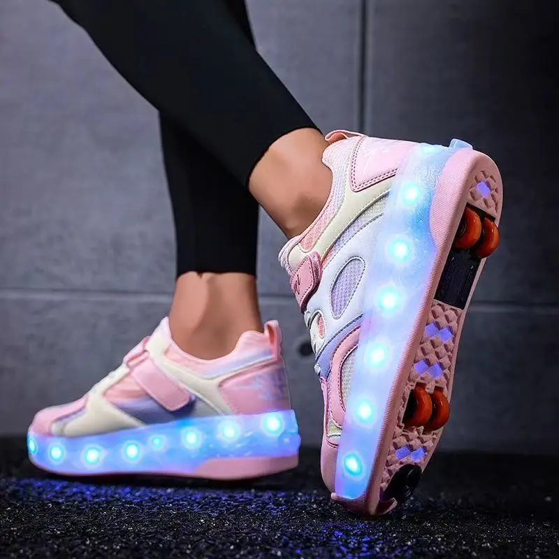Roller Sneakers 4 Wheels Children Boy Girl Fashion Sports Deformation Parkour Shoes Adult Led Light Flashing Running Skate Shoes