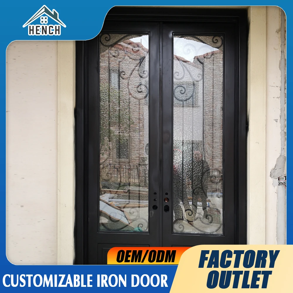 Front Double Door Wrought Iron Gate - Rustic Black Iron Door for Entryway Decorative Ironwork Privacy Security