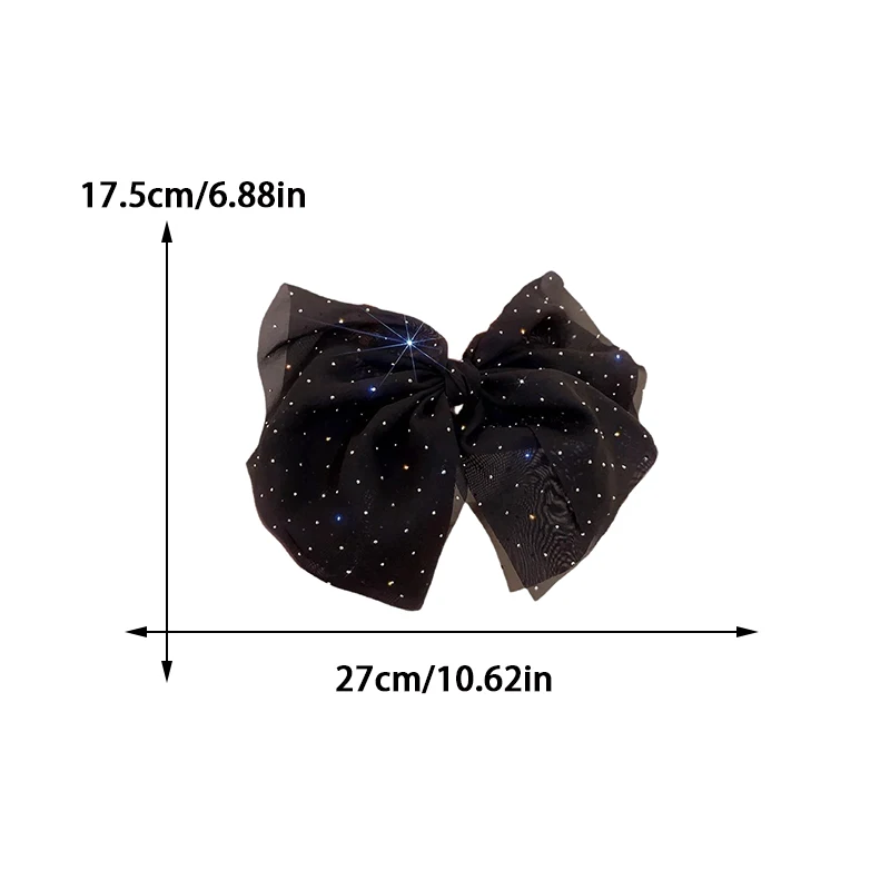 1/2pcs Rhinestone Black and White Mesh Large Bow Hair Clip for Woman Elegant Hairpin Fashion Girl Duckbill Clip Hair Accessories view 2
