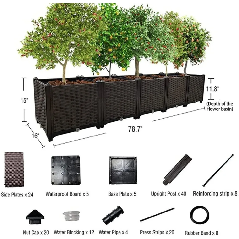 Large Planter for Outdoor Plants Raised Garden Bed Plastic Planter Box of Garden Balcony Deck to Planting Flowers Vegetables