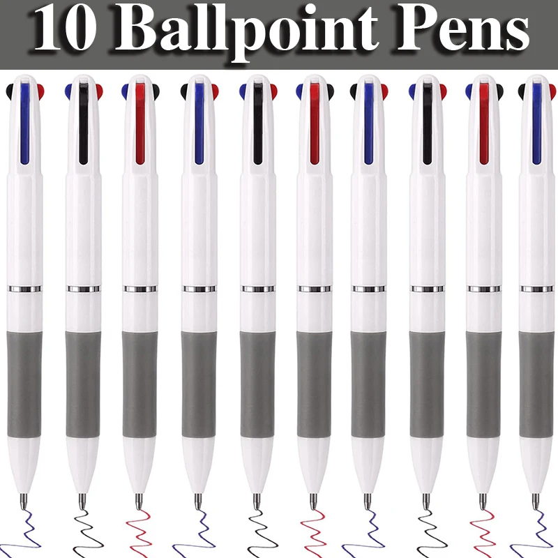 10Pcs 3 Colors Ink in 1 Press Ballpoint Pen 0.7mm Classic Office& School Accessories Pens Stationery