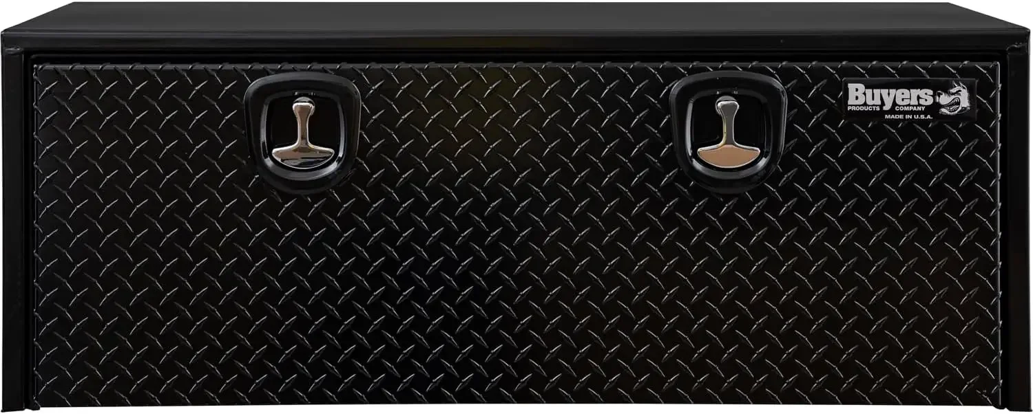 Black Steel Truck Tool Box With Aluminum Diamond Tread Door, 18 x 18 x 48 Inch, Made In The USA