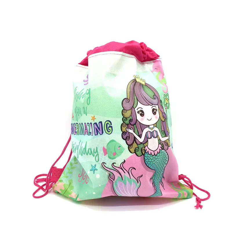 Disney Mermaid Princess Ariel Girls Birthday Party Non-woven Fabric Drawstring Bag Gift Backpack Family Outdoor Picnic Supplies