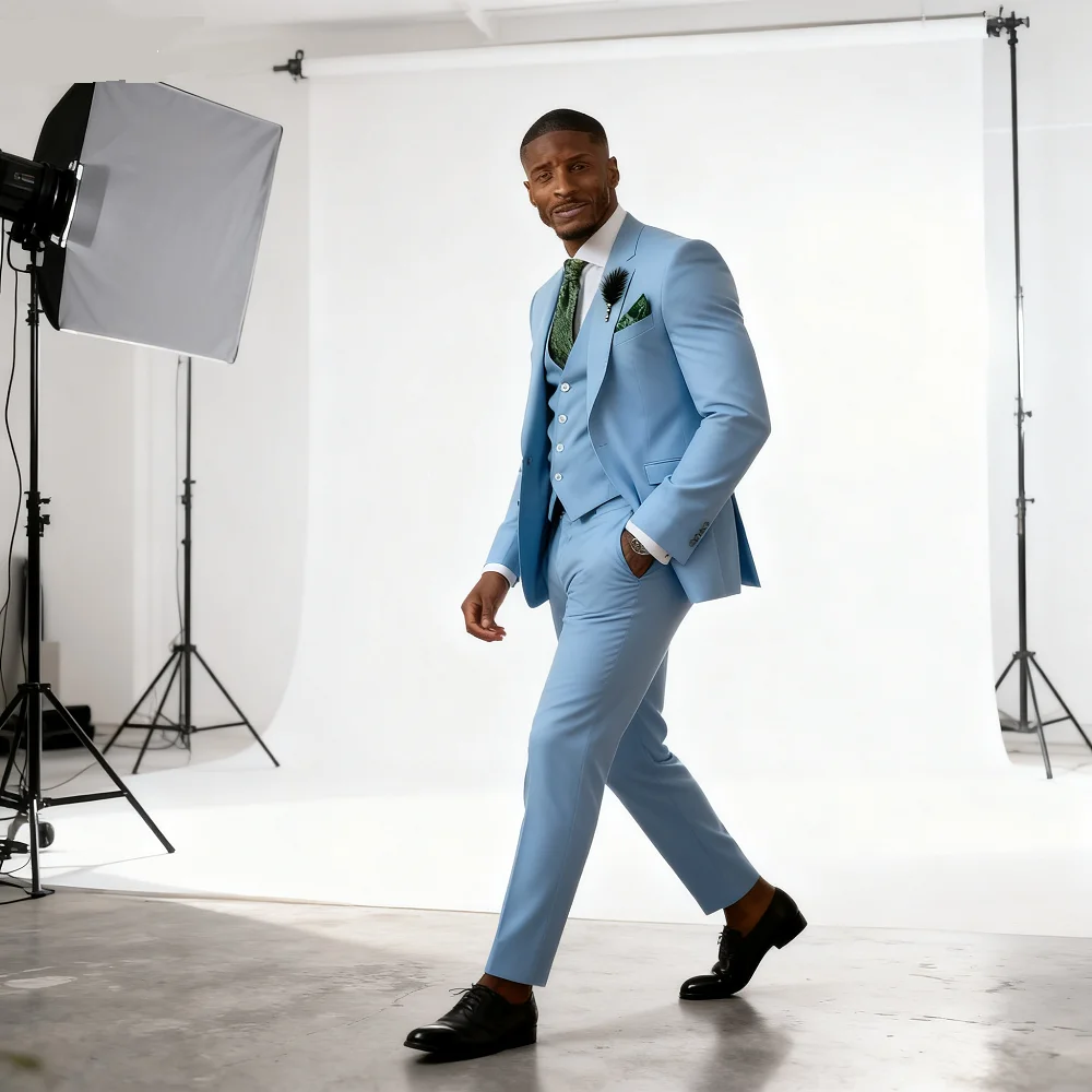 

Men's 3 Piece Slim Fit Wedding Tuxedo Suits Peak Lapel Formal Party Groomsmen Suit Set with Blazer Vest Pants
