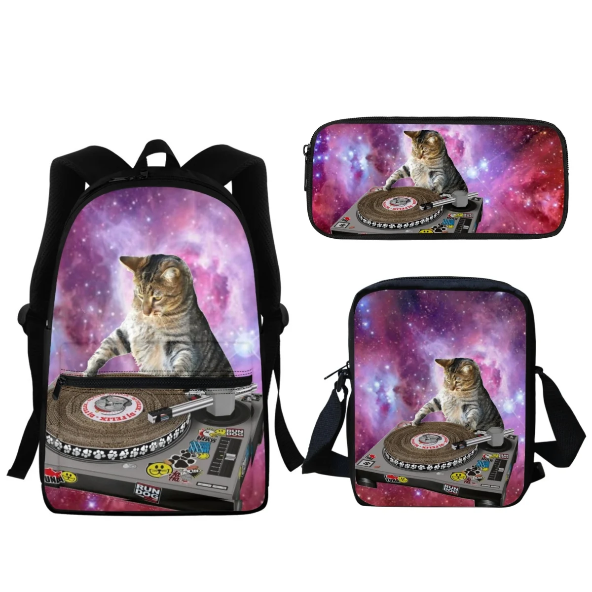 Luxury Space Star Music Cat Print Student School Bag Boys Girls Children Zipper Backpack High Quality Bookbags Gift Stationery