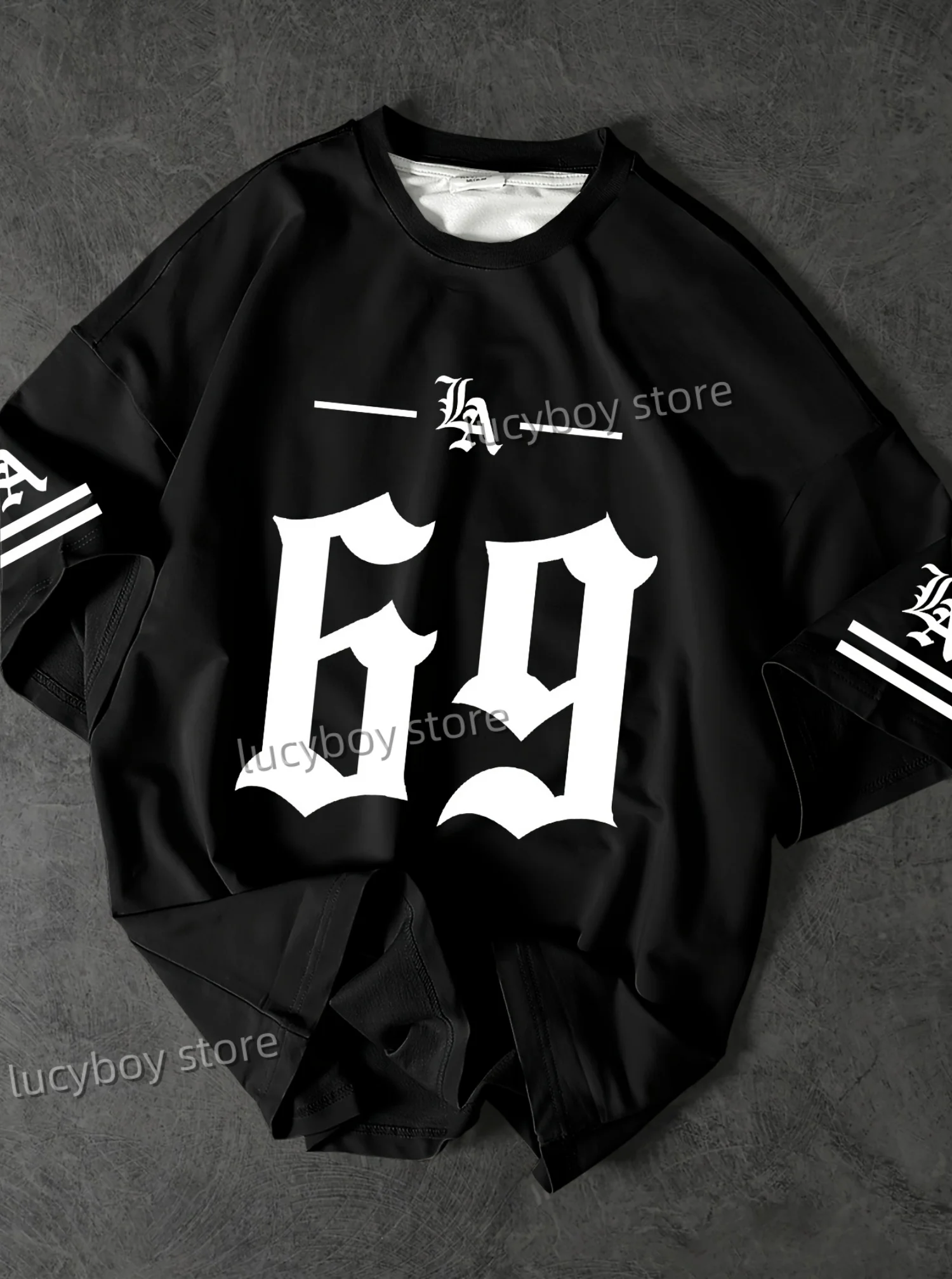 

LA No.69 CHIAGO Print Mens Jersey T-shirt Man Short Sleeve Sport Football T-Shirt Vintage Oversize Striped Tees Men Clothing