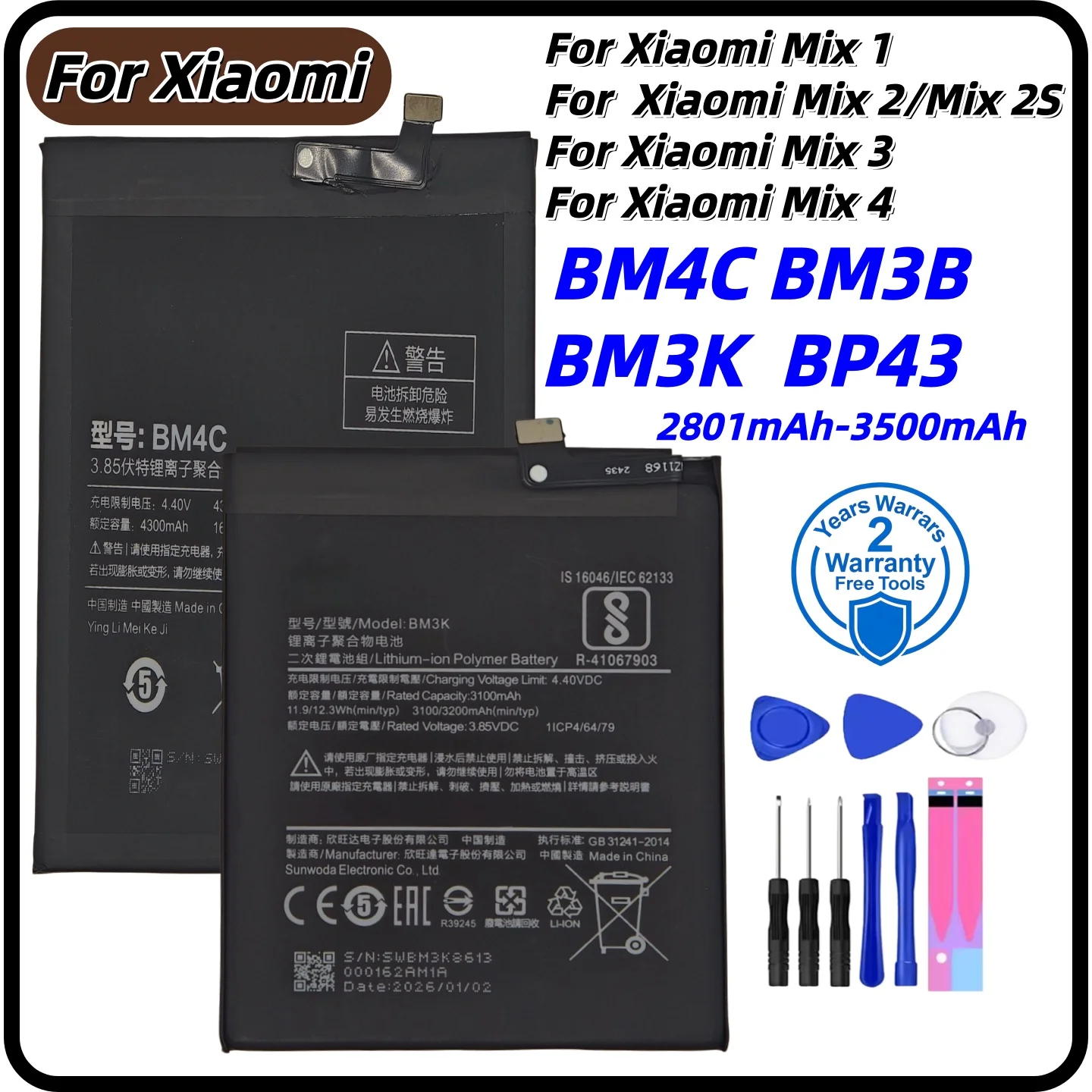

High quality BM3B BM3K BM4C BP43 Battery For Xiaomi Mi Mix2 Mix2S Mix3 Mix4 Mix 2 2S 3 1 4 Phone Battery Fast Shipping