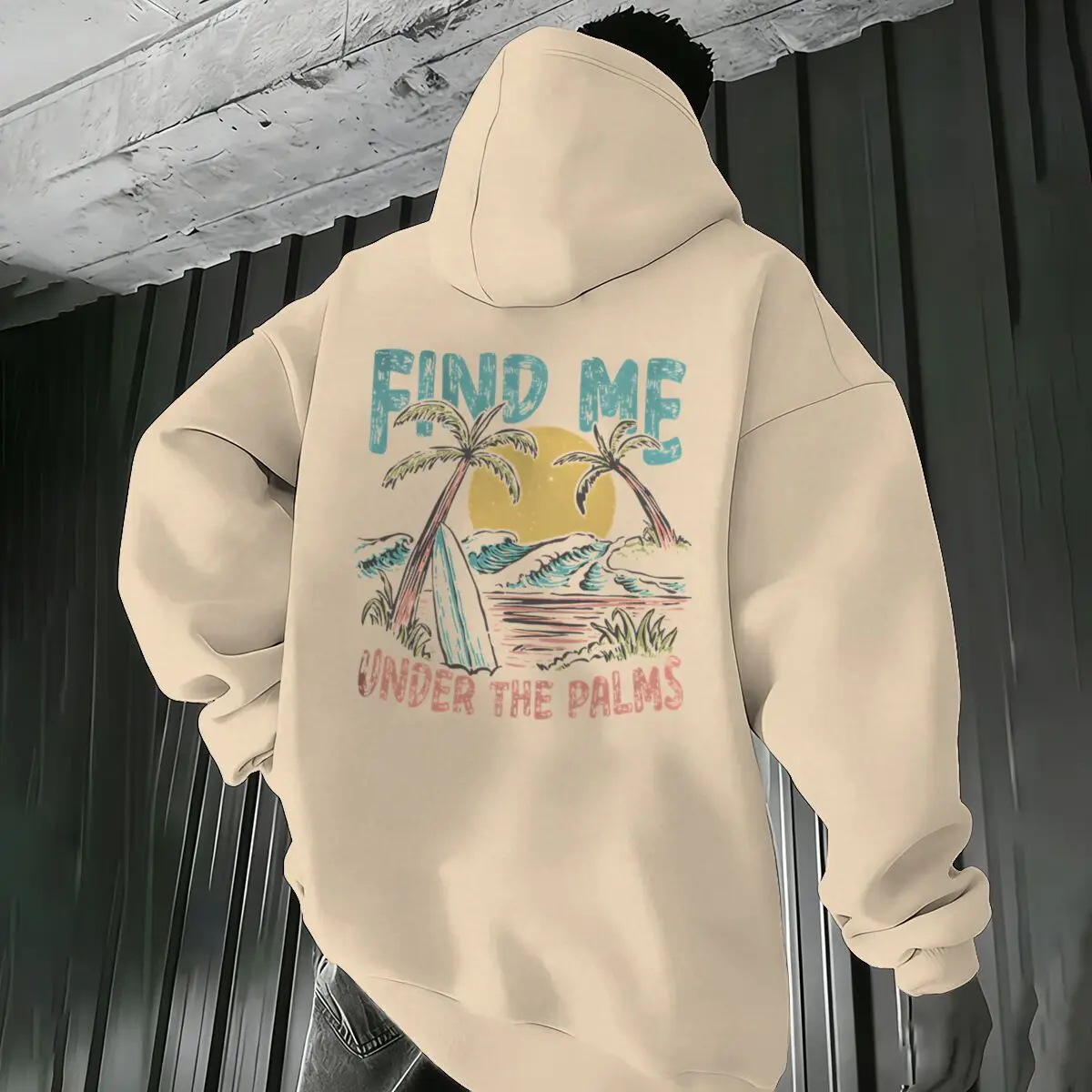 

Find Me Under The Palms Print Hoodies Men Women Tropical Graphic Print Beach Print Clothing Beach Design Streetwear Hoodie