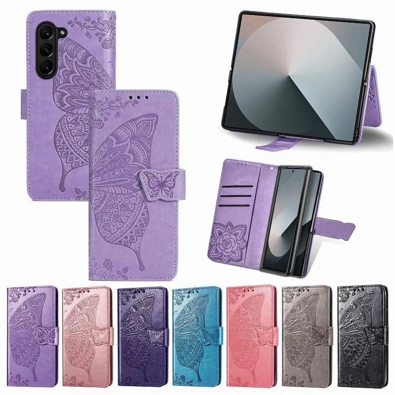 

Butterfly Pattern Flip Phone Cover For Samsung Galaxy Z Fold6/Z Fold5/Z Fold 4/Z Fold 3 With Magnetic Side Buckle