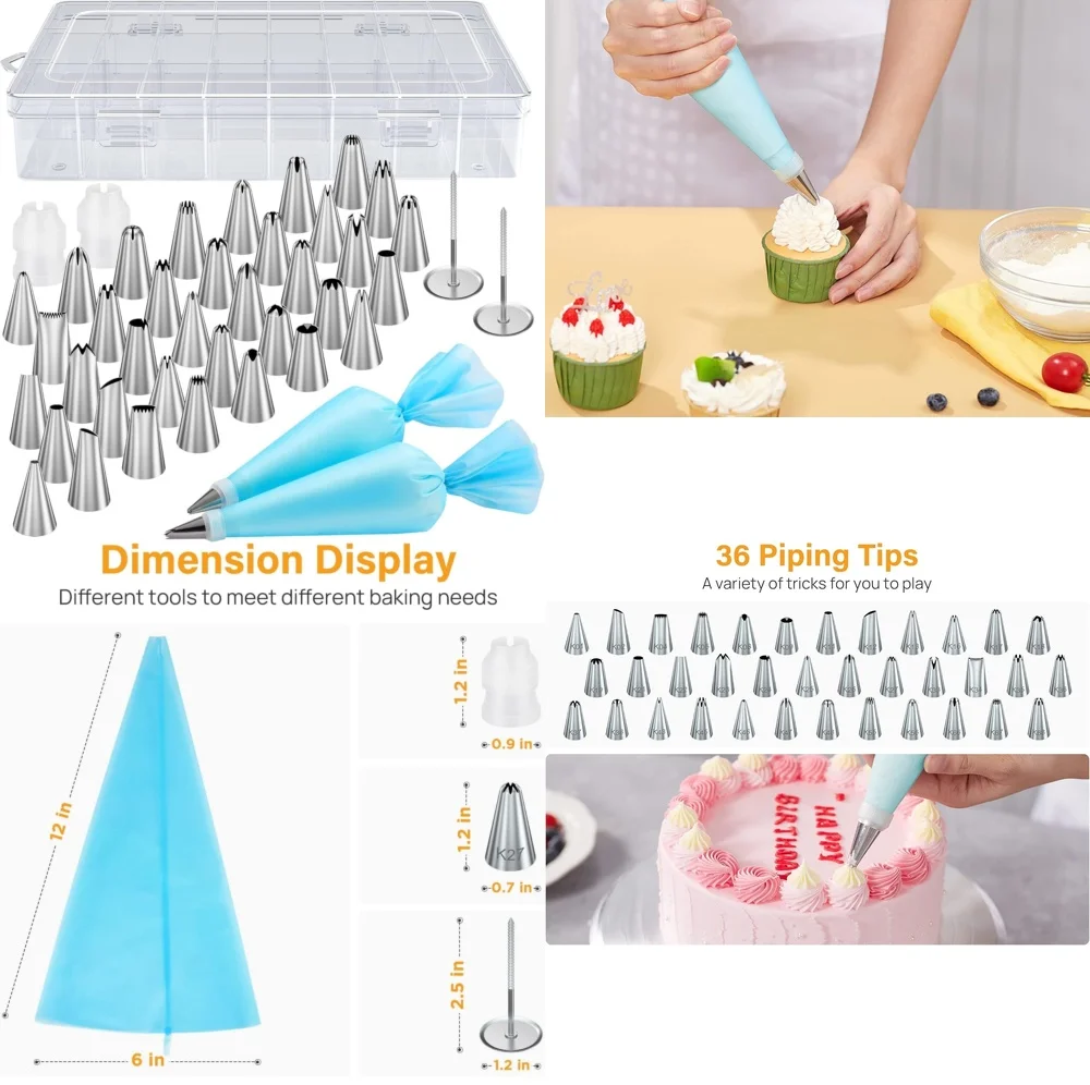 

42 Piece Cake Decorating Kit with Piping Bags Tips Nozzles for Baking Frosting Icing Cupcake Wedding Dessert Supplies Baking