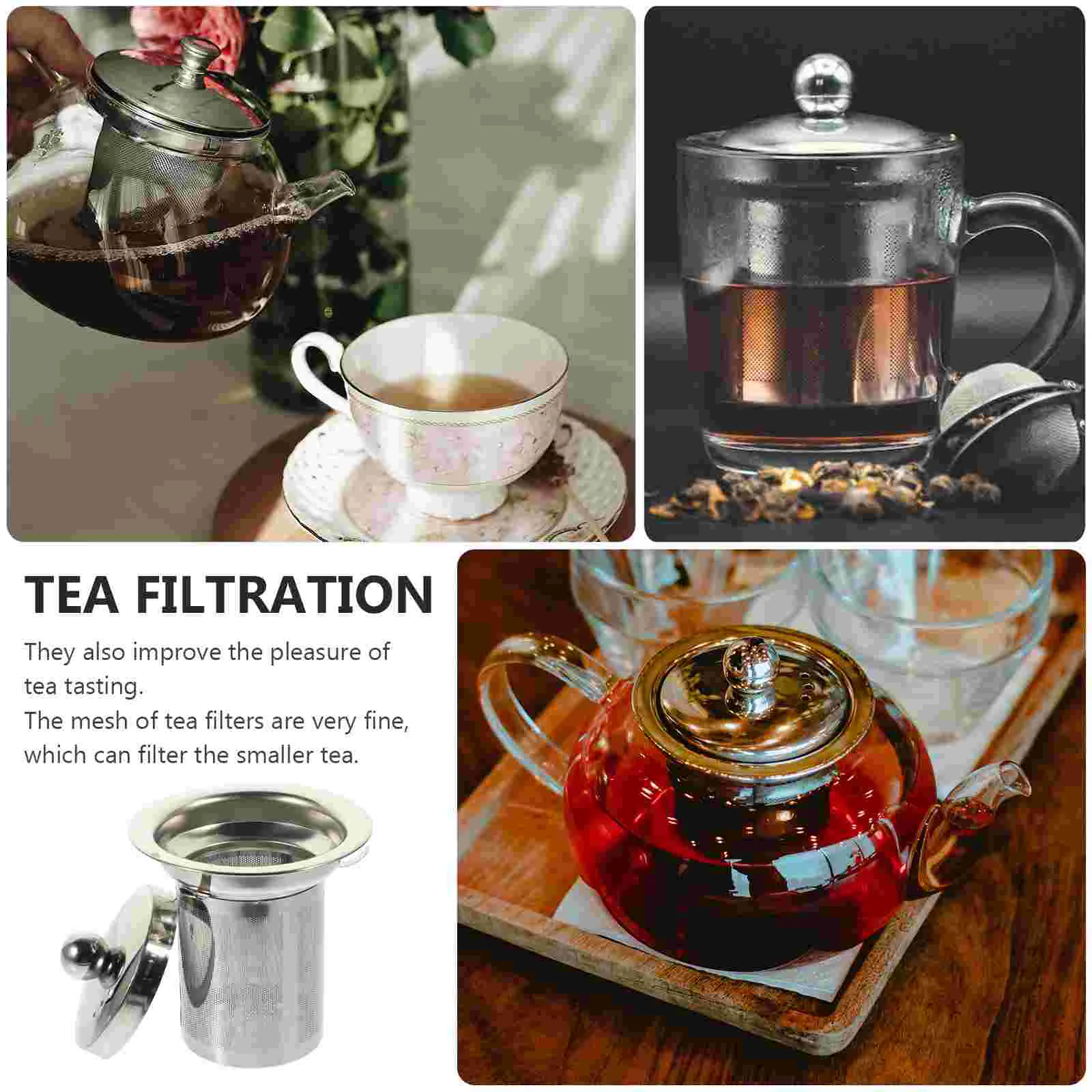 Tea Filter Stainless Coffee Maker Teapot Strainer Infuser with Cover Replacement