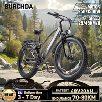 BURCHDA RX20 1500W45KM/H 26 Inch Mountain Electric Bicycle 48V20AH Lithium Battery Fatbike Electric Bike For Adults Motorcycle