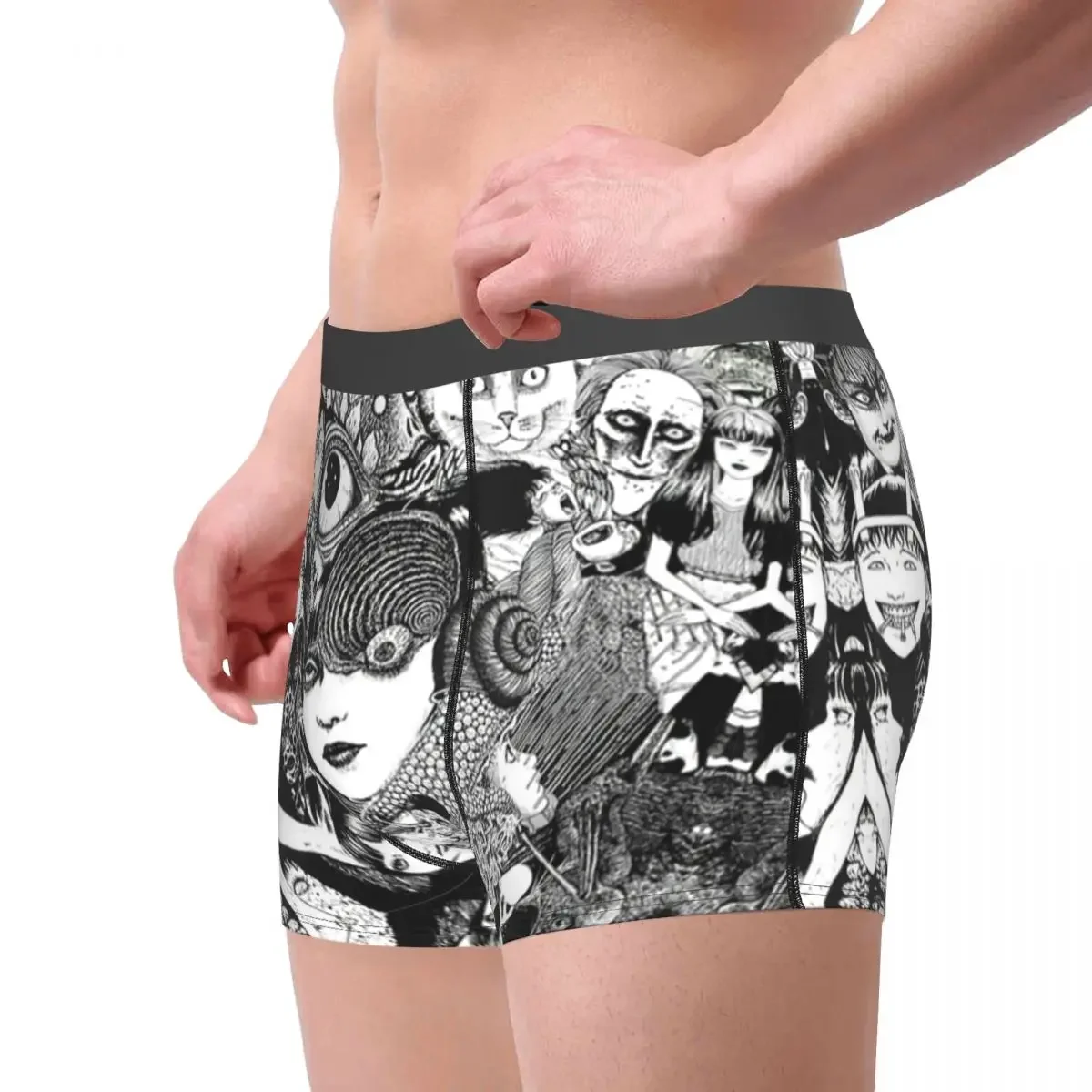 Ropa interior de Junji Ito Harajuku para hombre, calzoncillos transpirables, pantalones cortos estampados, Bóxer