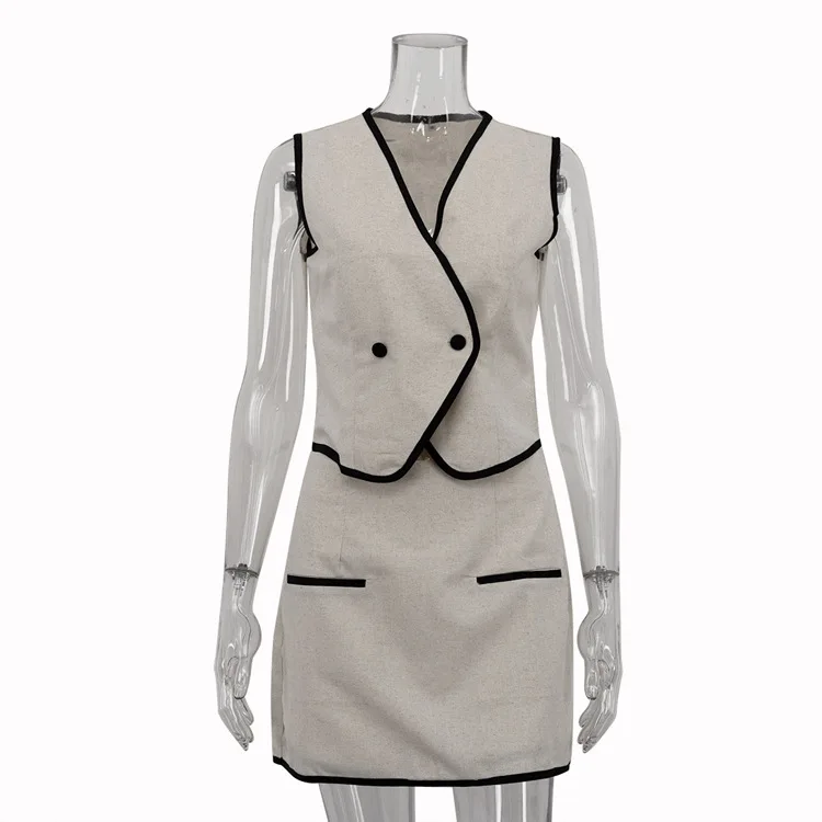 

Женский комплект из двух предметов с жилетом и юбкой, лето 2025 г., комплект из двух частей ort Sve на пуговицах, модная рабочая одежда, ансамбль