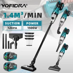 YOFIDRA 12Kpa Electric Vacuum Cleaner Cordless 1500W Cleaner Handheld Cleaning Snow Dust Power Tool For Makita 18V Battery Pin