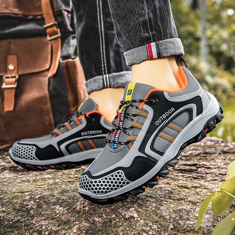 Męskie oddychające buty turystyczne Outdoor Trail Trainers sznurowane buty wspinaczkowe antypoślizgowe trampki trekkingowe buty taktyczne myśliwskie