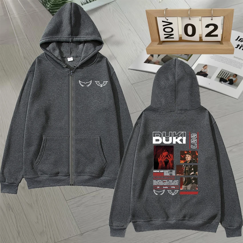 2025 New In Rapper DUKI Music Album Hip Hop Zipper Print Hoodie Autumn Winter Men Women Fleece Long sleeve Unisex Oversized Coat