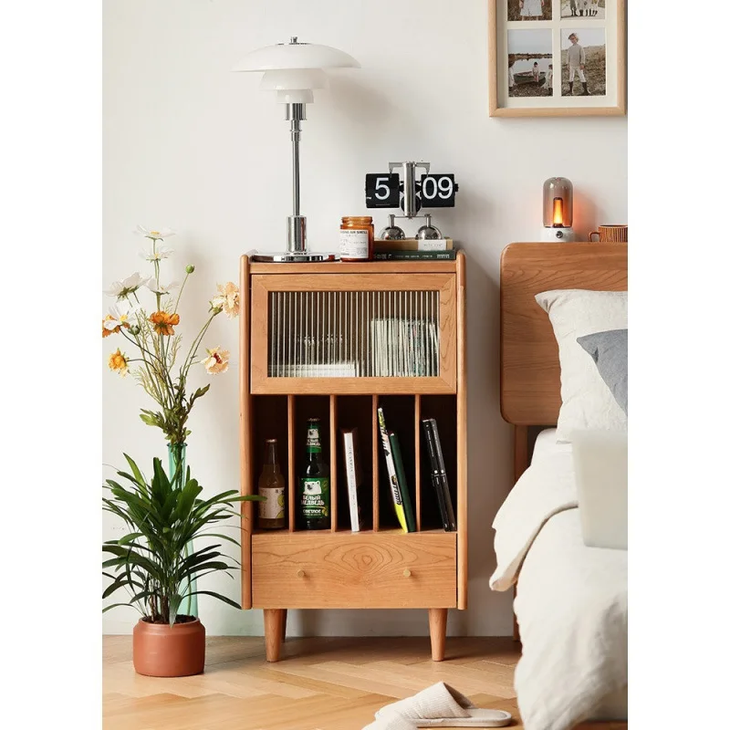 Solid wood bookcase Household bedside cabinet Multifunctional storage cabinet Study storage bookshelf