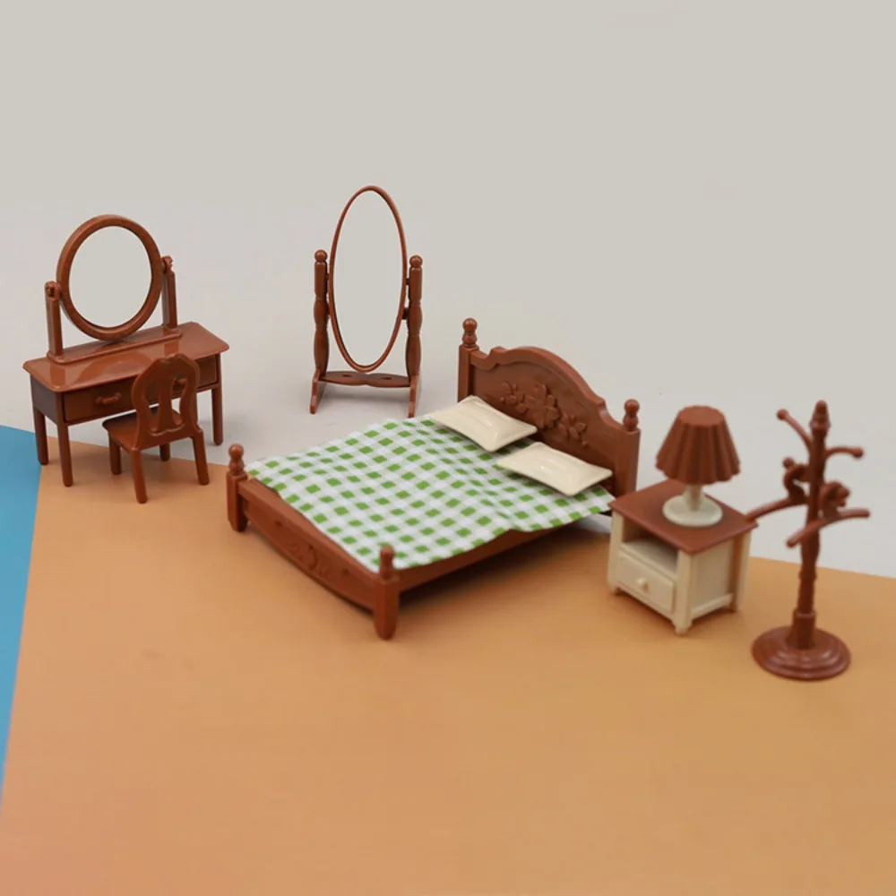 Alta qualidade mini casa de bonecas móveis plástico multiestilos mesa jantar em miniatura quarto fingir jogar accessores brinquedo