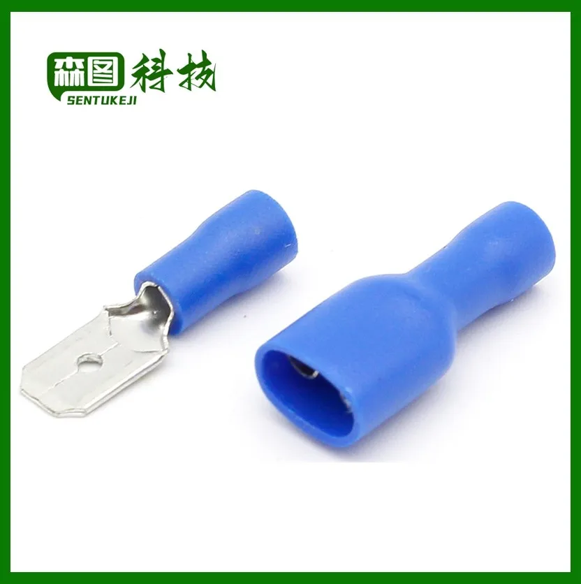 Conector de Cable de engarce de pala aislada azul, Terminal macho/hembra, Kit de 100, FDFD2-250, 50 pares, MDD2-250 x 50, piezas x 50, 16-14AWG