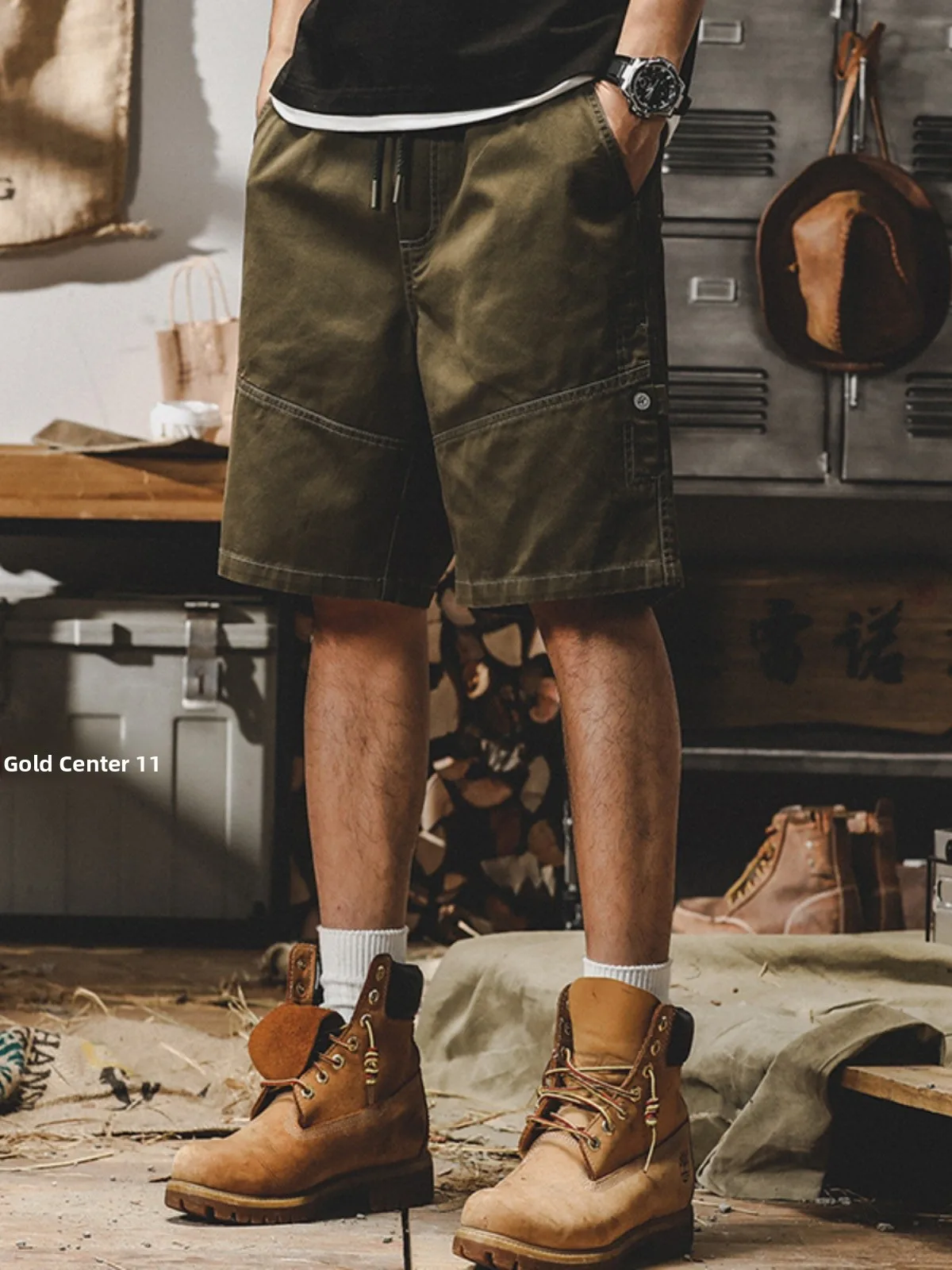 

American Sle Heavyweight Waed Workwear orts Men Summer Casual Large Size 5-Point Pure Cotton Outdoor Function Mid-Pants