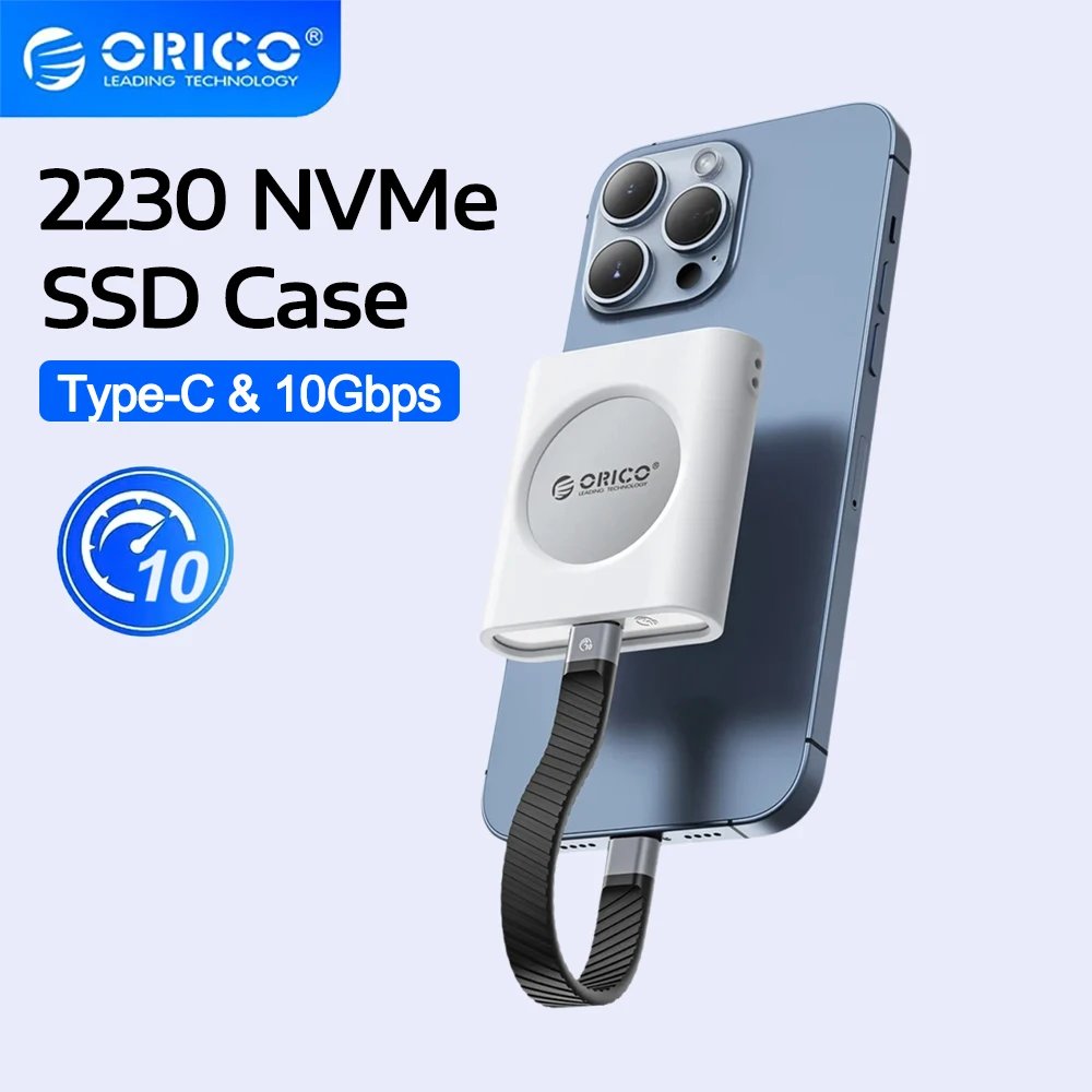 

ORICO 10Gbps 2230 M.2 NVMe SSD Enclosure with Silicone protective case Aluminum USB 3.2 Gen 2 to NVME PCI-E for iPhone15/16 Pro
