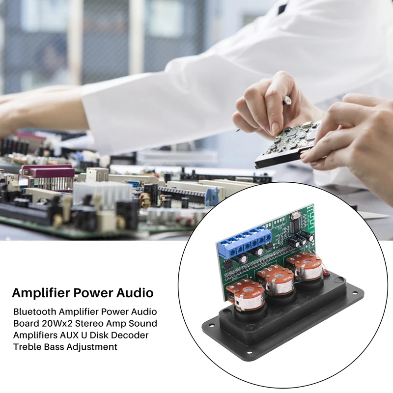 Bluetooth Amplifier Power Audio Board 20Wx2 Stereo Amp Sound Amplifiers AUX U Disk Decoder Treble Bass Adjustment