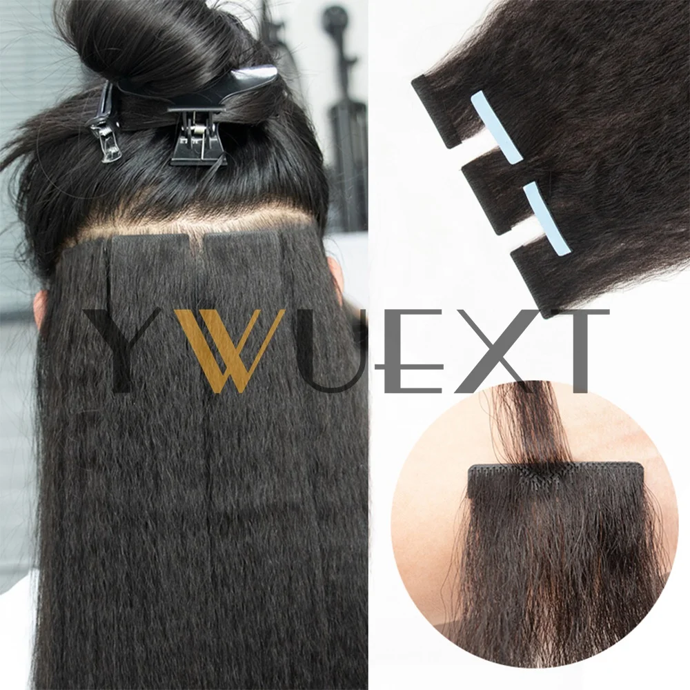 Kinky Straight Tape-in-Haarverlängerungen 18" 20" 22" Tape-in-Echthaar Natur Schwarz 20 Stück/Packung Für schwarze Frauen 40-50g