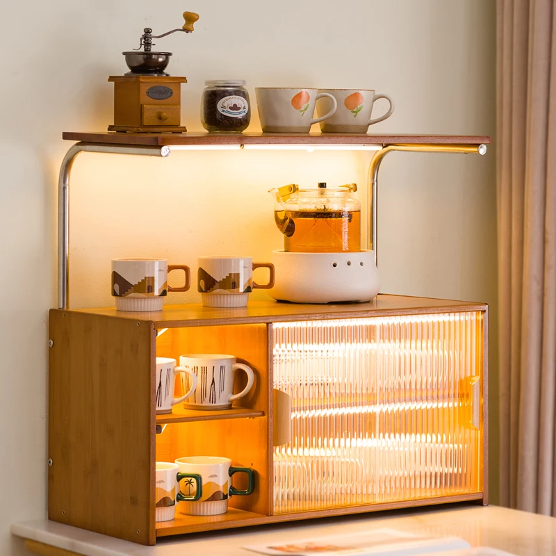 

Dustproof Storage Rack with Glass Door Organizer Display Shelf Compact and Stylish Design Kitchen Bamboo Storage Box