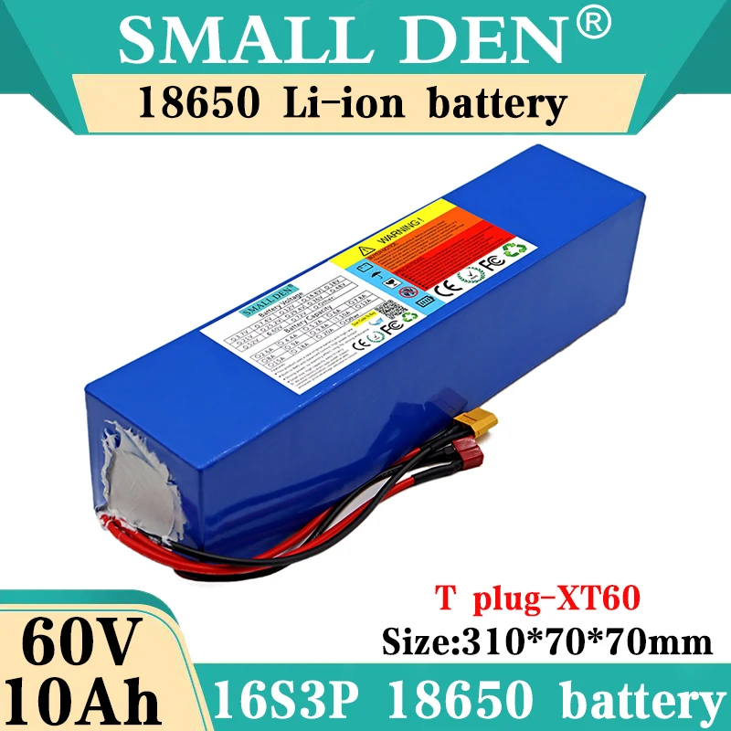 

60V 10Ah 18650 lithium battery pack 16S3P 10000mah 2000W or less motor electric bicycle motorcycle scooter battery+67.2V charger