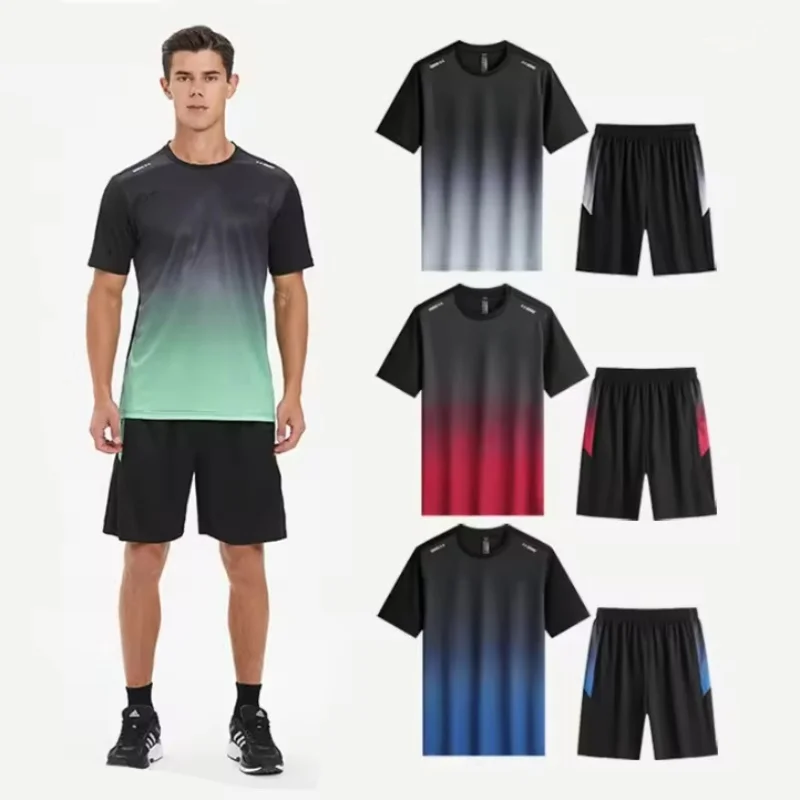 

Men's Quick Drying Running Sets Breathable Hiking Fishing T-Shirt Short Soft Elasticity Gym Fitness Suits Outdoor Sports male