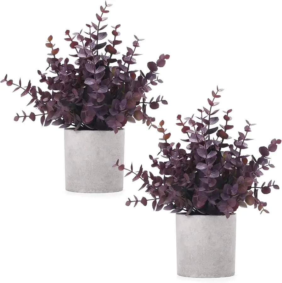 

2 Pack Small Fake Plants Eucalyptus Potted Artificial Plants Fall Decorations for Home Shelf Office Bathroom Desk Farmhouse Room