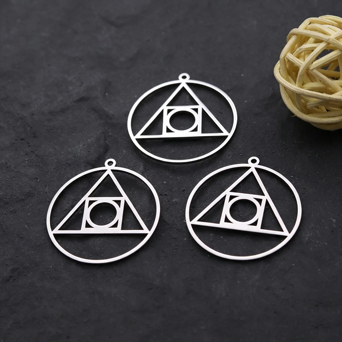 3pcs Geometric Circle Triangle Square DIY Pendant Necklace for Women Stainless Steel Charms for Jewelry Making Bulk Accessories