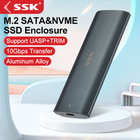 SSK M.2 Nvme Case 10Gbps M.2 NVMe SATA External Hard Drive Aluminum SSD Adapter Tool-Free Type-C M.2 SSD Case for 2242 2260 SSD