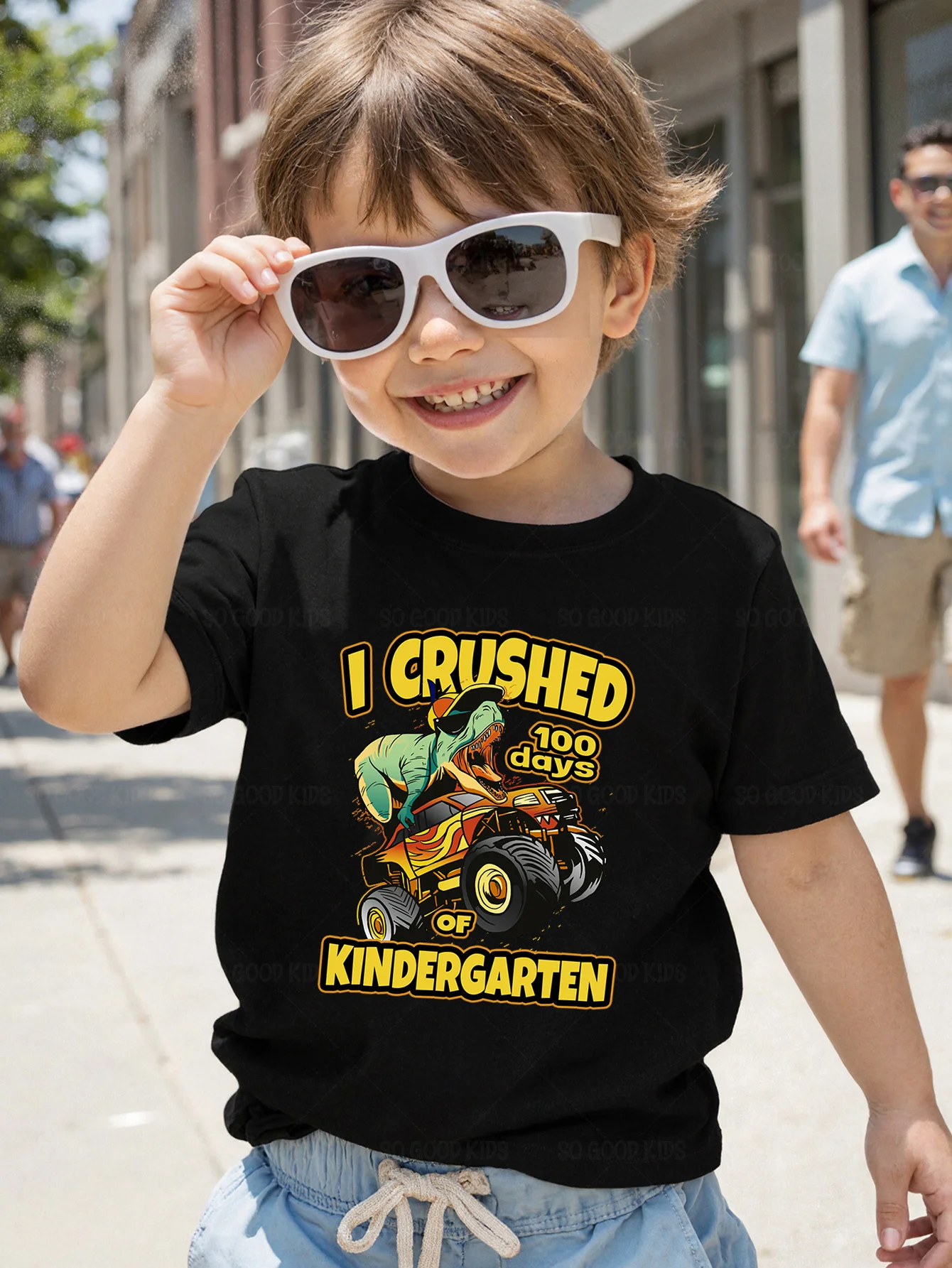 100 Days School Dinosaur Monster Truck Cool Letter Print Kids T Shirt Boys Girls Family Matching Summer Crew Neck Casual Tee
