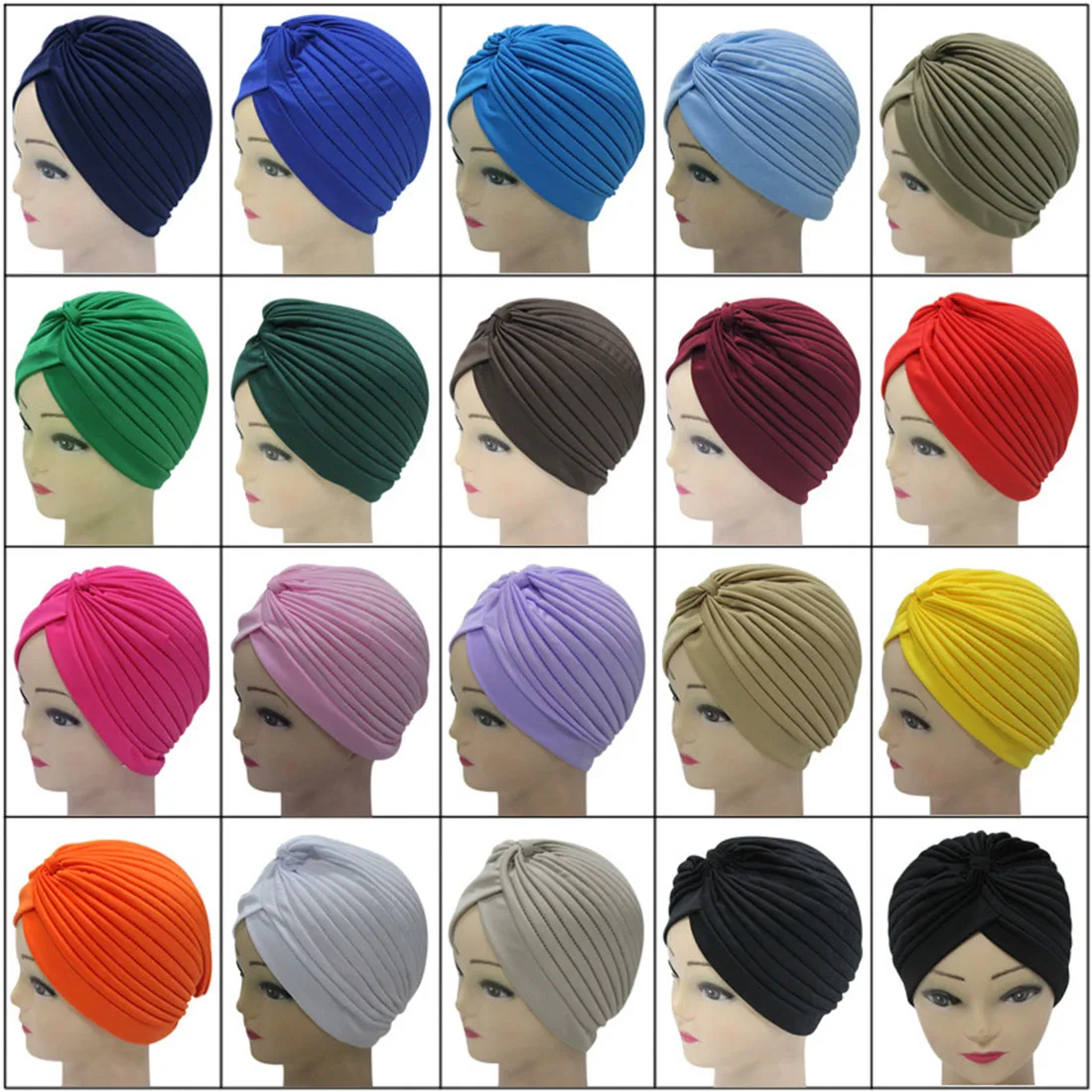 Women Knot Muslim Hat Casual Solid Color Headscarf Men simple Head Scarf Chemo Hijab Indian Cap Bandanas Elastic Headband Turban