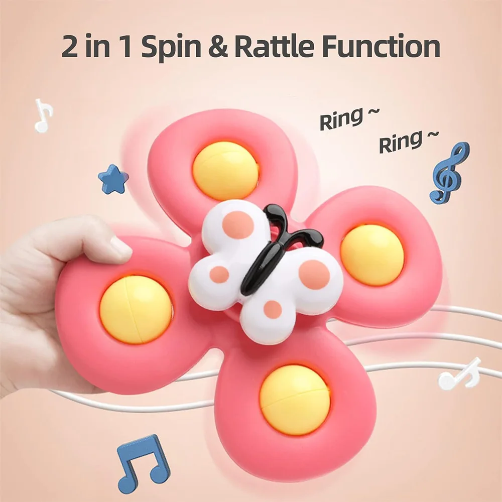 3PCS Suction Cup Rotating Ring Bells Toy for Baby Hand-eye Coordination Educational Training, Bath & Travel Toy, Birth Gift