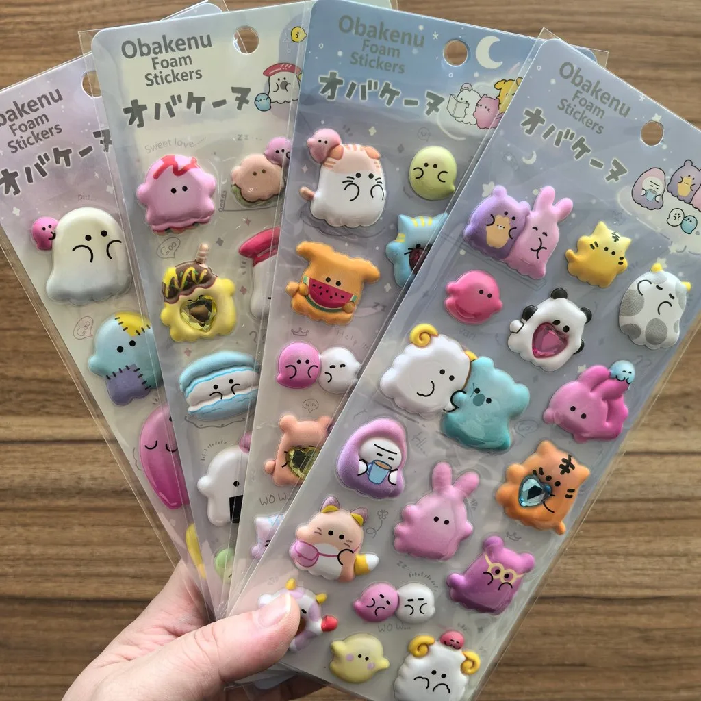 

4 Pieces Plushy 3D Bubble EVA Stickers with Diamonds - Ghost Animal Design, Kids' Reusable Decals LanLanStickersWorld