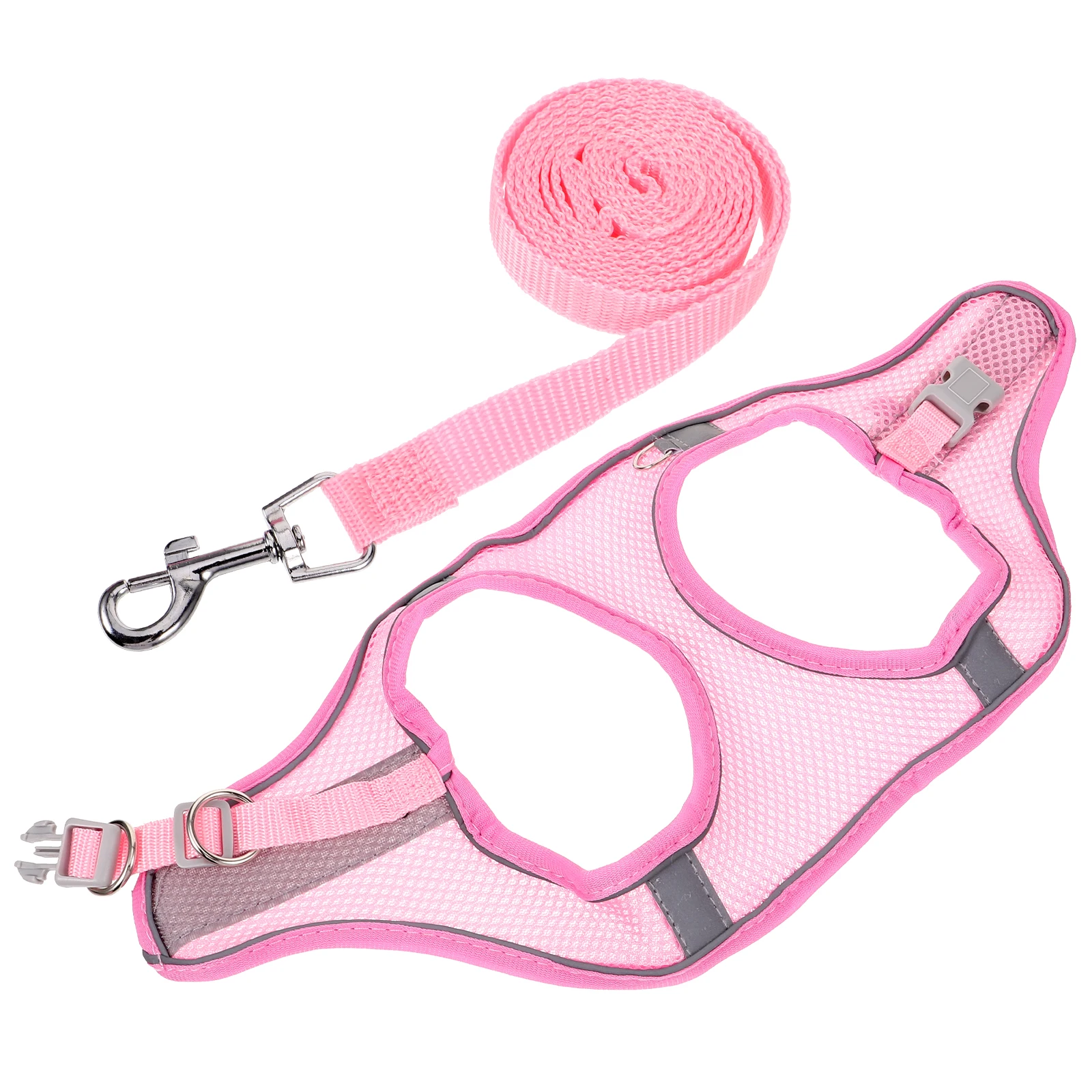 

1 set Pink Size Dog Leash Breathable Mesh Pet Leash And Harness Reflective Pet Harness for Small Puppy Walking Training