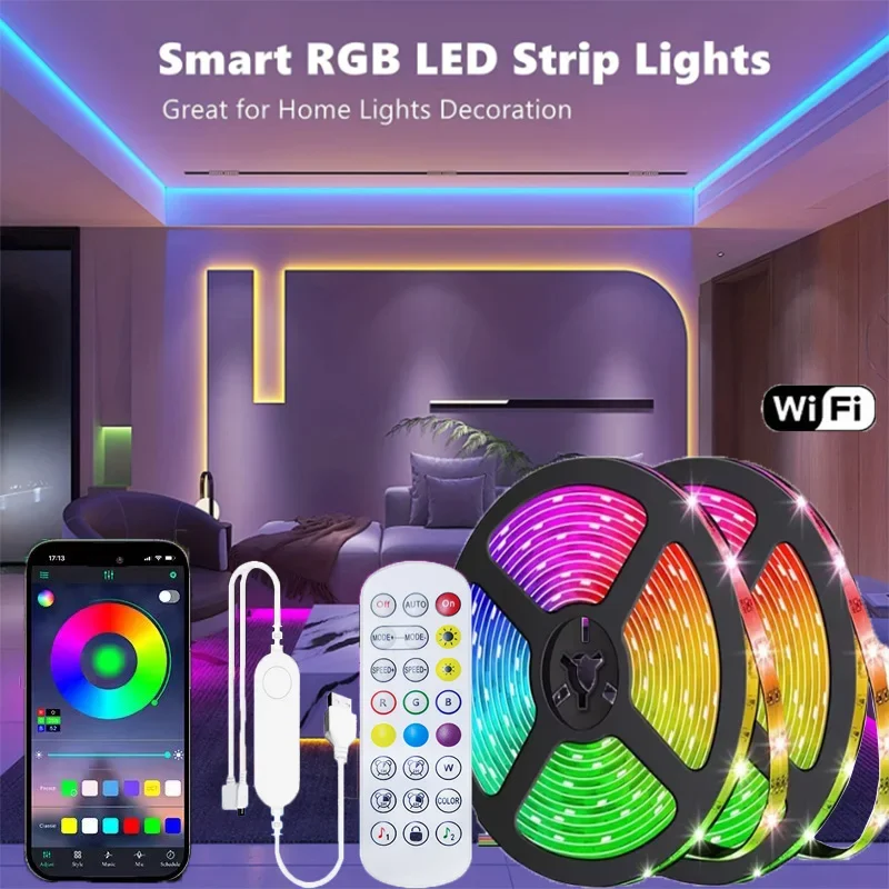 

Smart Tuya LED Light Strip 1-30m WiFi LED Lights Alexa Google Voice Activated Color Changes Sync Music for Home Festival Decor