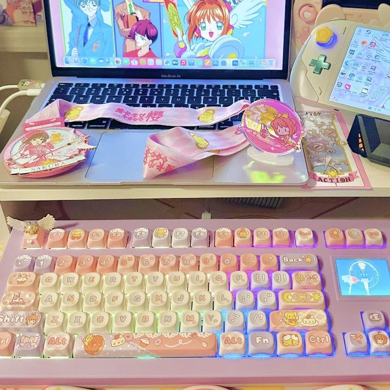 Imagem -04 - Kinomoto Sakura Keycaps Personalizado Bonito Rosa dos Desenhos Animados Anime Keycap Cereja Moa Ponto de Perfil Tampa Chave para Teclado Mecânico de Jogos