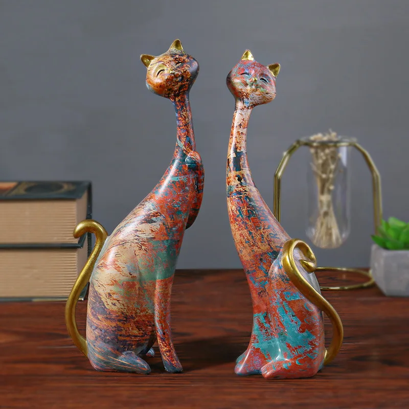 

Cartoon Resin Couple Cat Figurines Miniatures Decorative Animals Desktop Gifts Cat Statue Ornaments Home Decoration Accessories