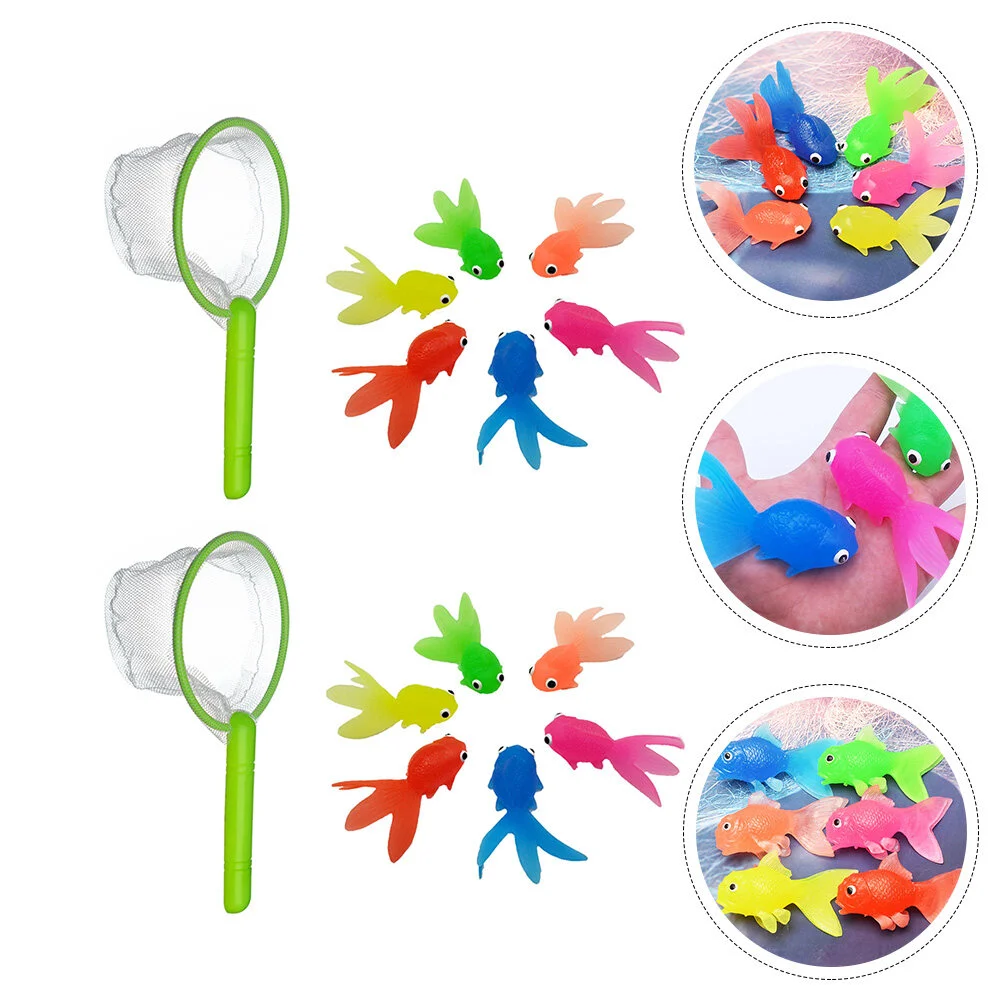 2 Sätze weichen Gummi Goldfisch Anzug Kinder Bad Spielzeug Kinder Angeln Miniatur künstliches Dekor TPR Ornament Cartoon unter Wasser