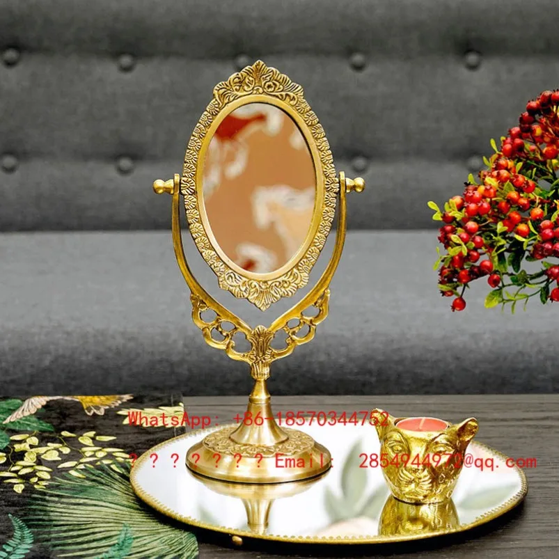 Retro Hand-carved Desktop Mirror Makeup Mirror Classical Luxury Home Vanity Mirror Ornament