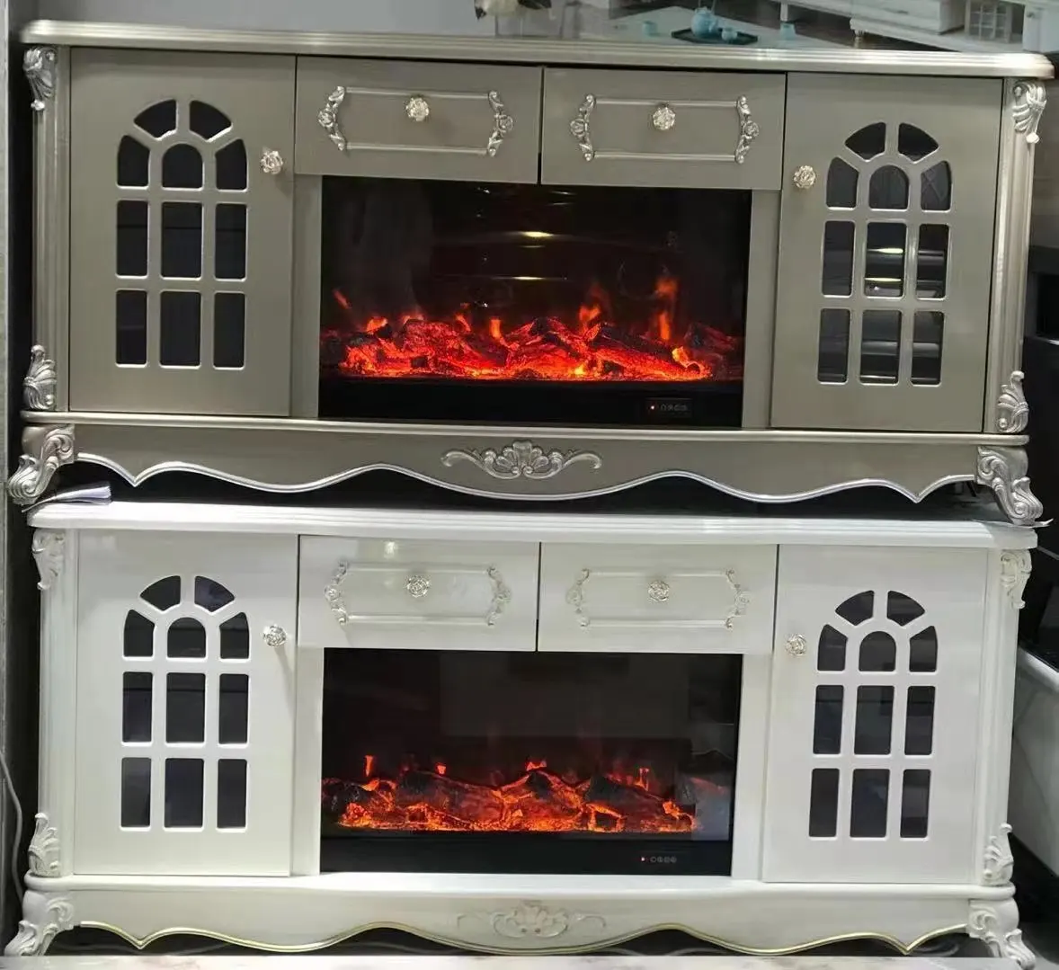 In-stock Foshan factory MDF audio-visual cabinet, modern minimalist electric fireplace TV stand