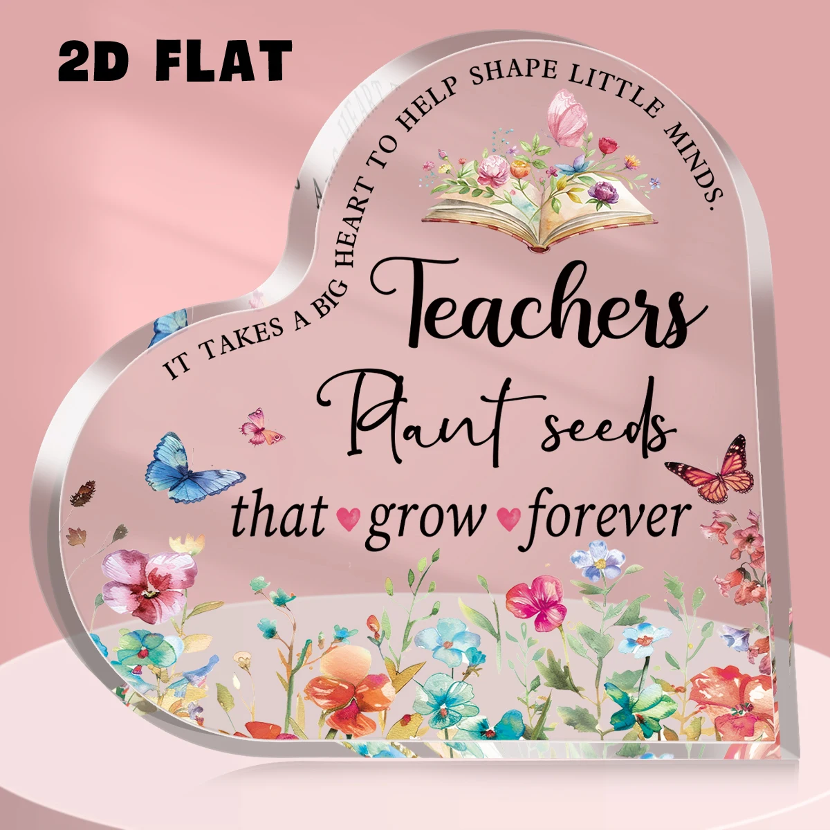 1pc Teacher Day Appreciation Floral Design Heart Acrylic Plaque For Thank You Teacher Educator Gift,Office Classroom Table Decor
