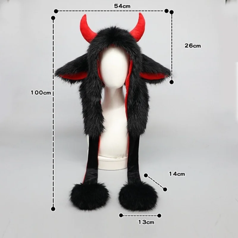 Anime Fuzzy Demon Horns Harajuku Dark Hat Fantasy Halloween Cosplay Y2K Subkultur Schalldämpfer Hut Comic Con Profis für Jungen und Mädchen
