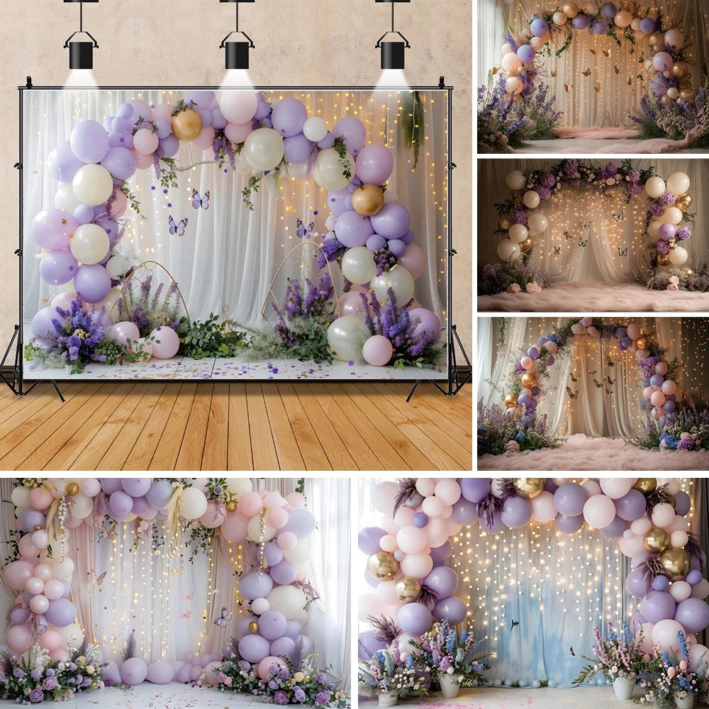 

Purple Balloon Arch Photography Background Birthday Party Wedding Bridal Show Portrait Cake Table Decor Backdrop Photo Studio